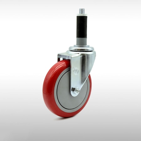 5 Inch SS Red Polyurethane Wheel Swivel 1 Inch Expanding Stem Caster SCC